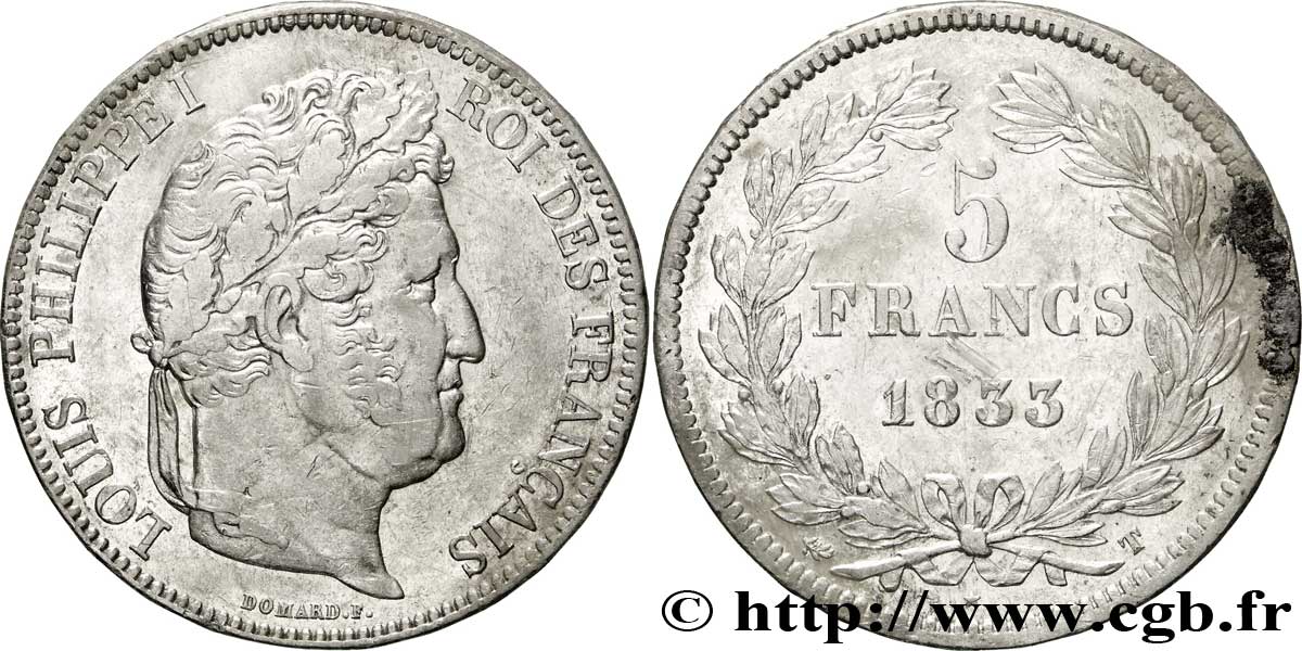 5 francs IIe type Domard 1833 Nantes F.324/26 SS42 