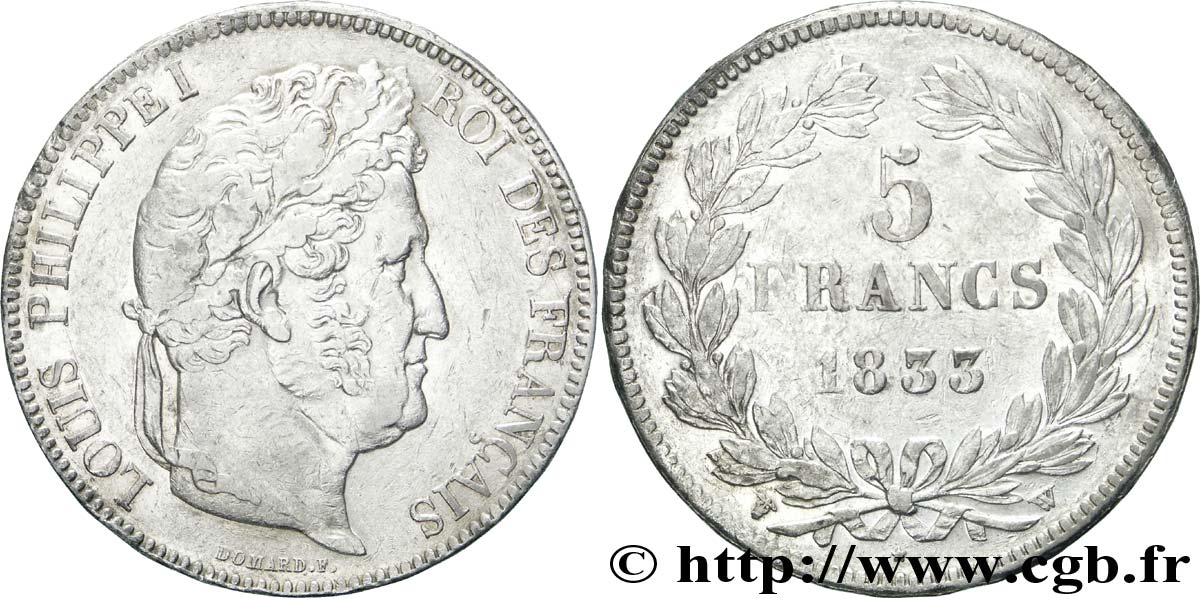 5 francs IIe type Domard 1833 Lille F.324/28 TTB48 