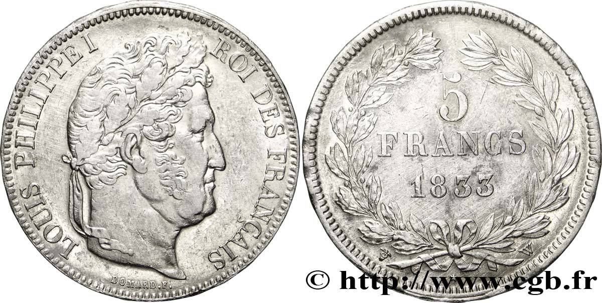 5 francs IIe type Domard 1833 Lille F.324/28 TTB50 