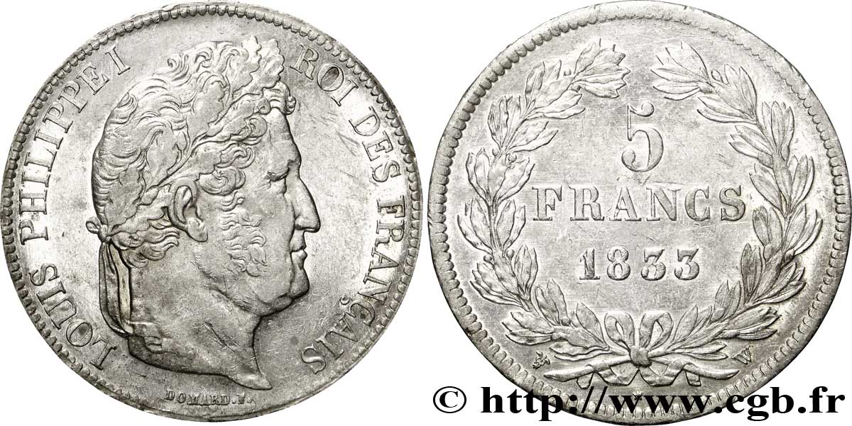 5 francs IIe type Domard 1833 Lille F.324/28 AU53 
