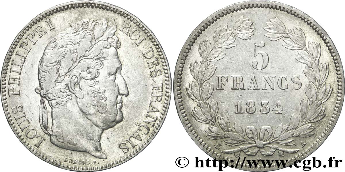5 francs IIe type Domard 1834 Paris F.324/29 XF45 
