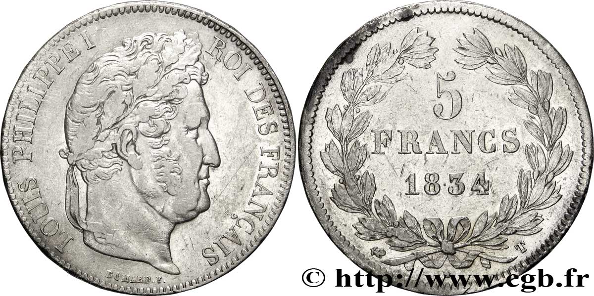 5 francs IIe type Domard 1834 Nantes F.324/40 TTB45 