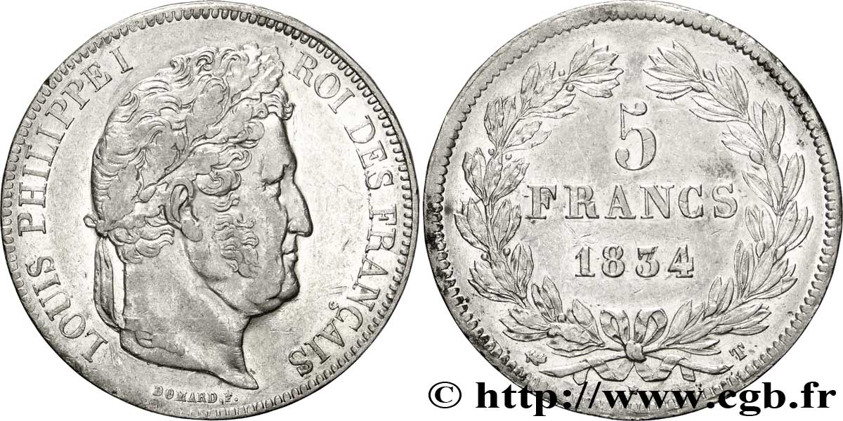 5 francs IIe type Domard 1834 Nantes F.324/40 TTB48 