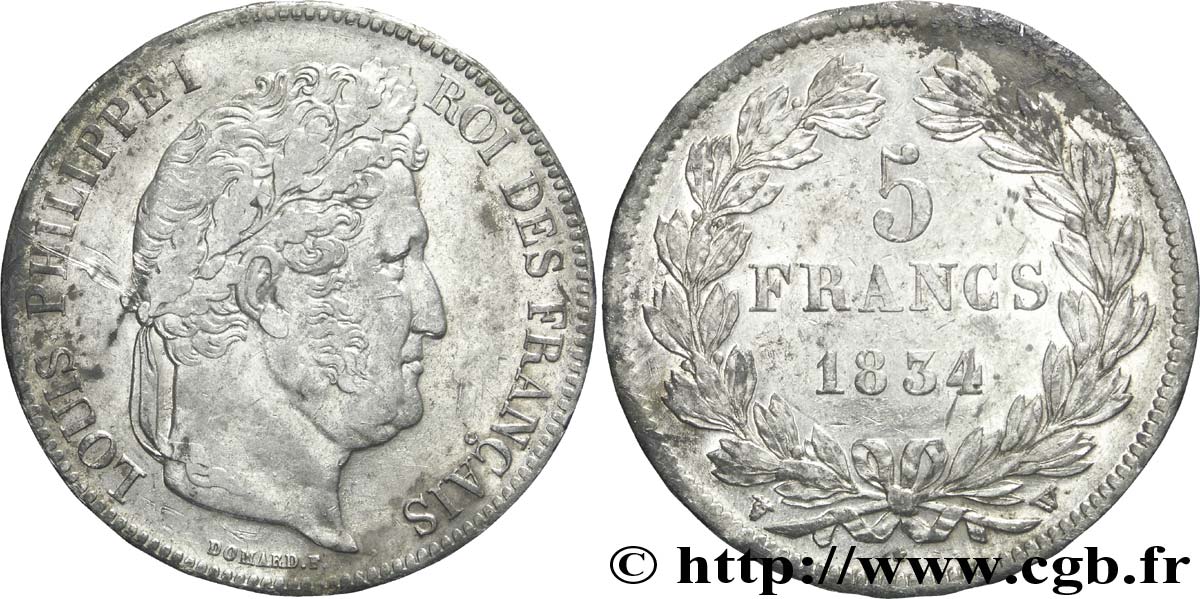 5 francs IIe type Domard 1834 Lille F.324/41 XF48 