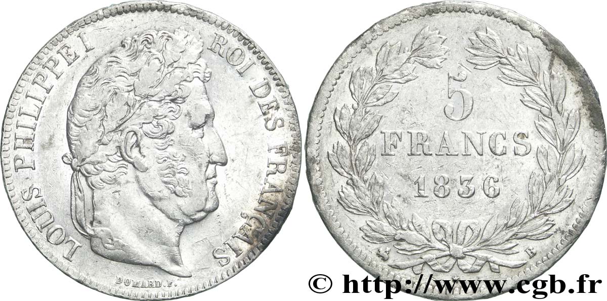 5 francs IIe type Domard 1836 Rouen F.324/54 TTB45 