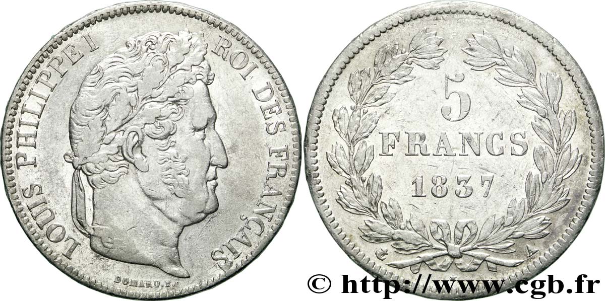 5 francs IIe type Domard 1837 Paris F.324/61 SS45 
