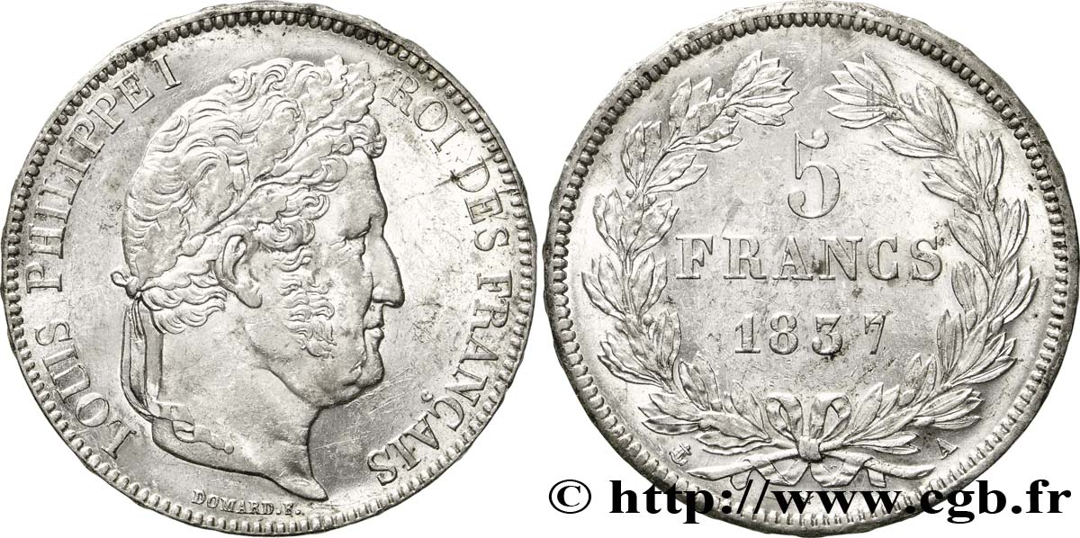 5 francs IIe type Domard 1837 Paris F.324/61 VZ58 