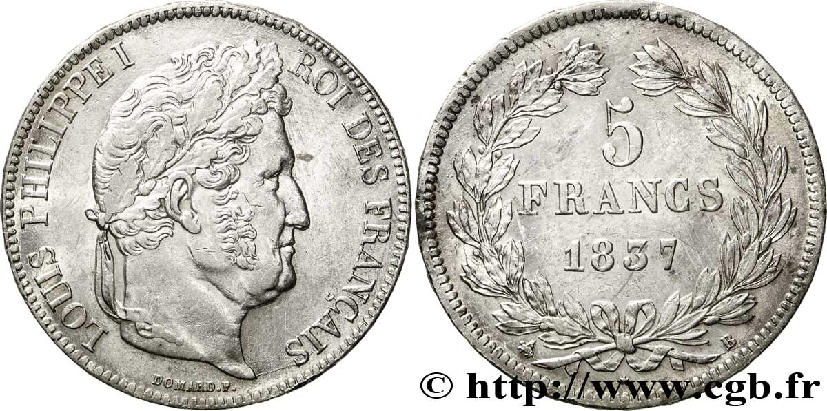 5 francs IIe type Domard 1837 Rouen F.324/62 TTB50 