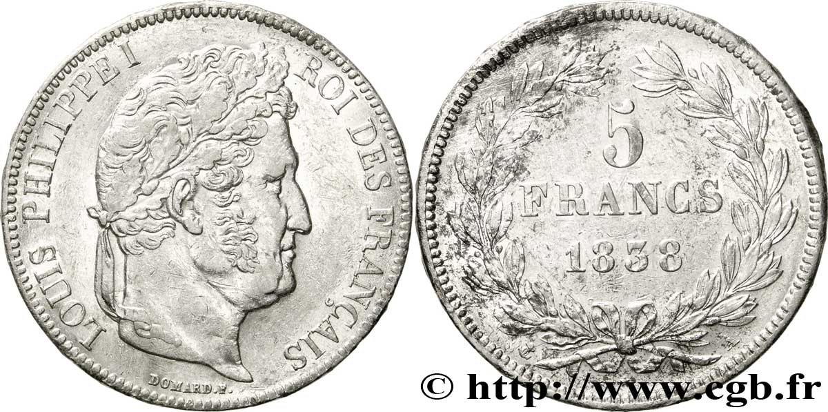 5 francs IIe type Domard 1838 Paris F.324/68 TTB49 
