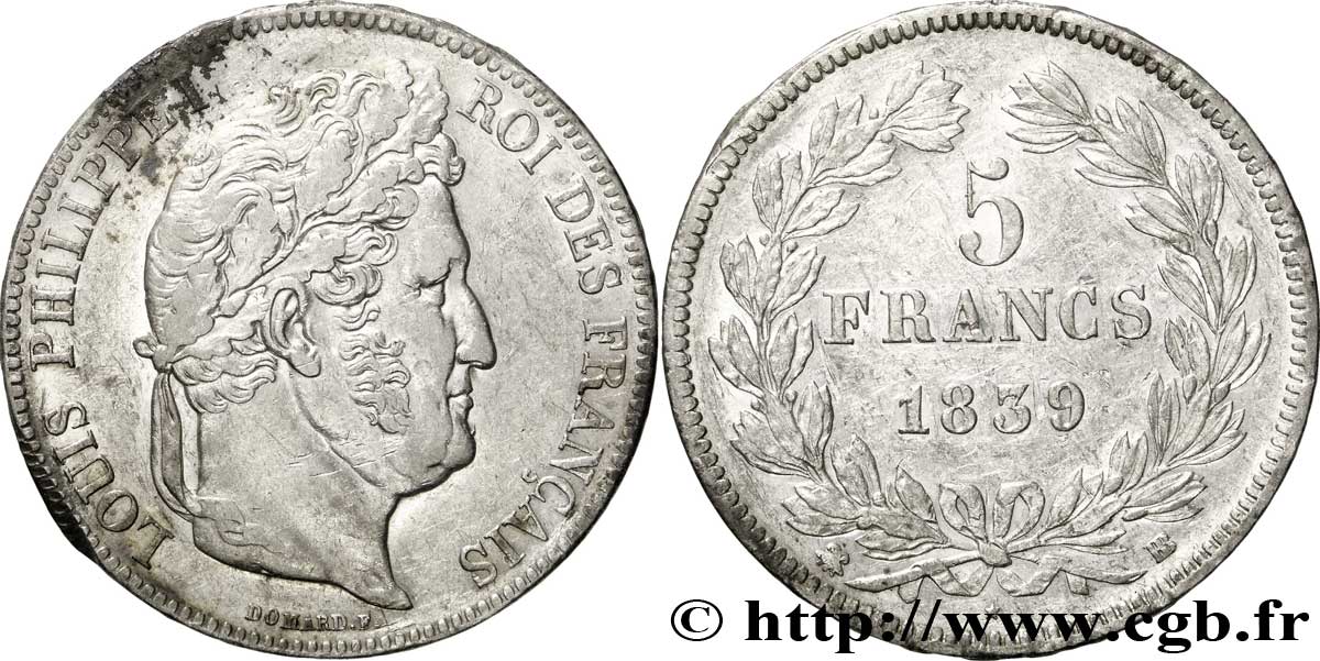 5 francs IIe type Domard 1839 Strasbourg F.324/77 MBC45 