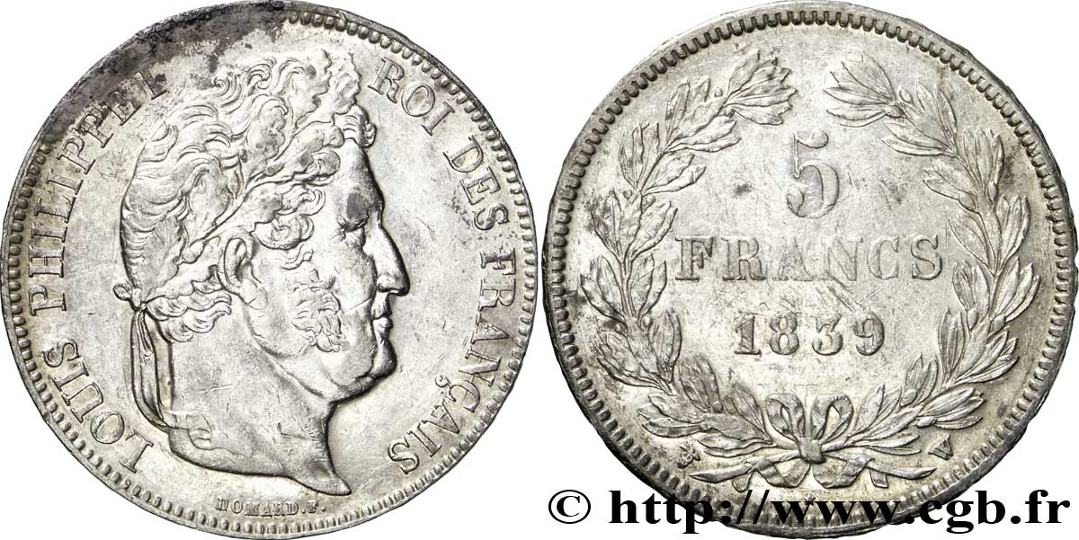 5 francs IIe type Domard 1839 Lille F.324/82 TTB48 