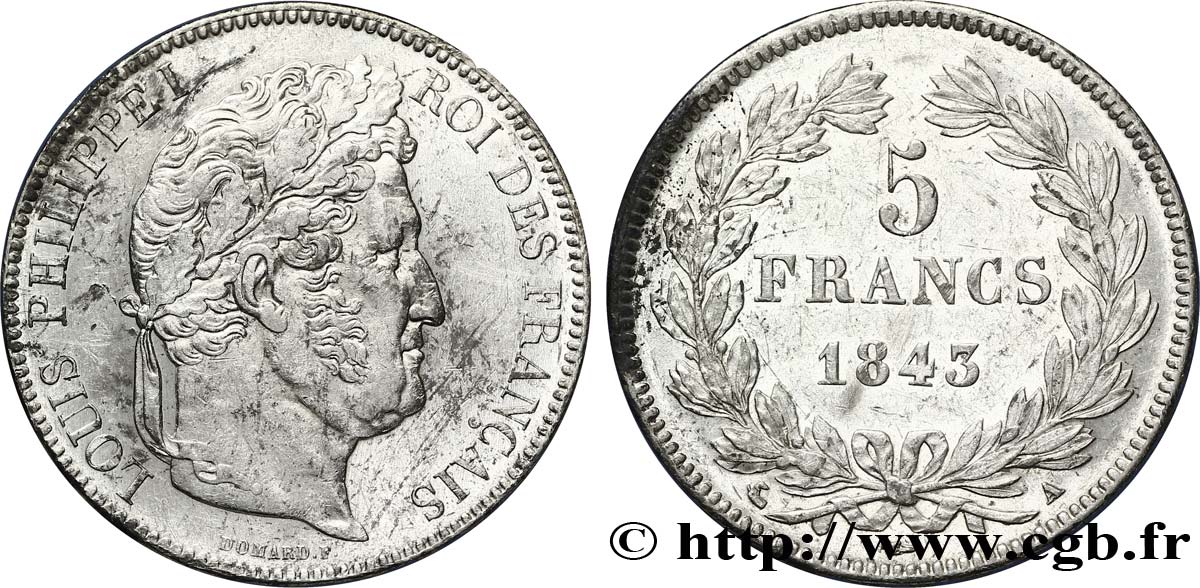 5 francs IIe type Domard 1843 Paris F.324/100 XF48 