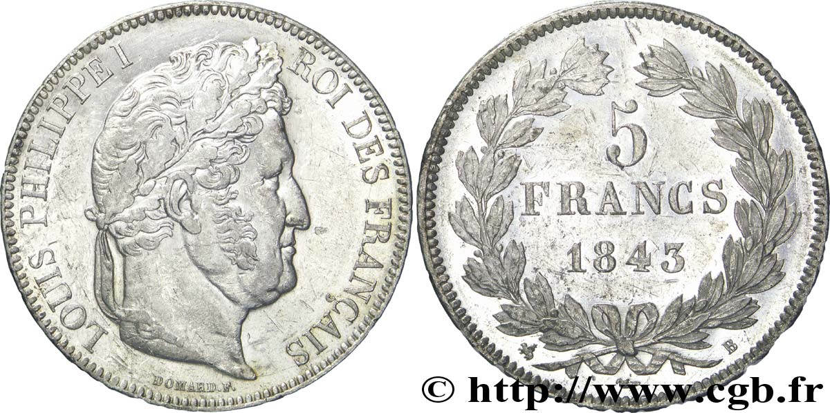 5 francs IIe type Domard 1843 Rouen F.324/101 TTB45 