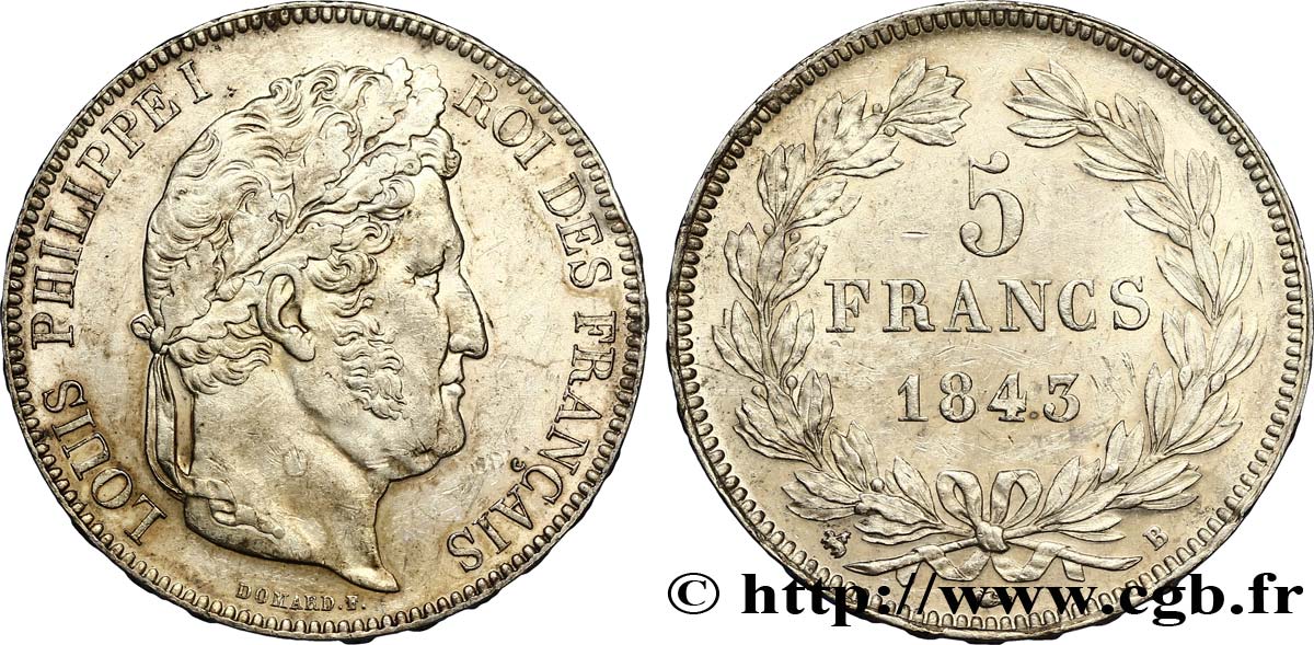 5 francs IIe type Domard 1843 Rouen F.324/101 SS50 