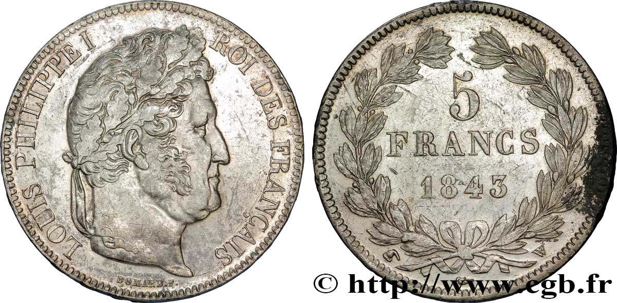5 francs IIe type Domard 1843 Lille F.324/104 TTB48 