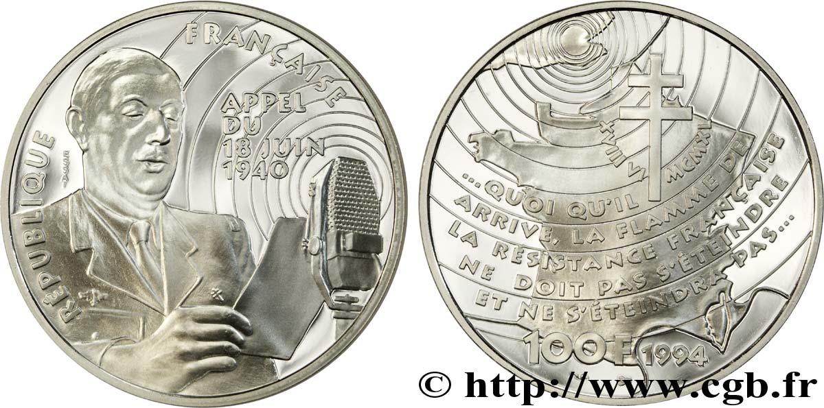 Belle Epreuve 100 francs - Appel du 18 juin 1940 1994 Paris F.1628 1 FDC 