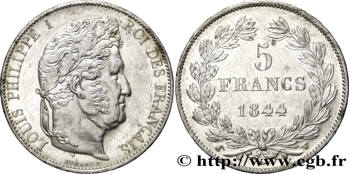 5 francs IIIe type Domard 1844 Lille F.325/5 AU50 