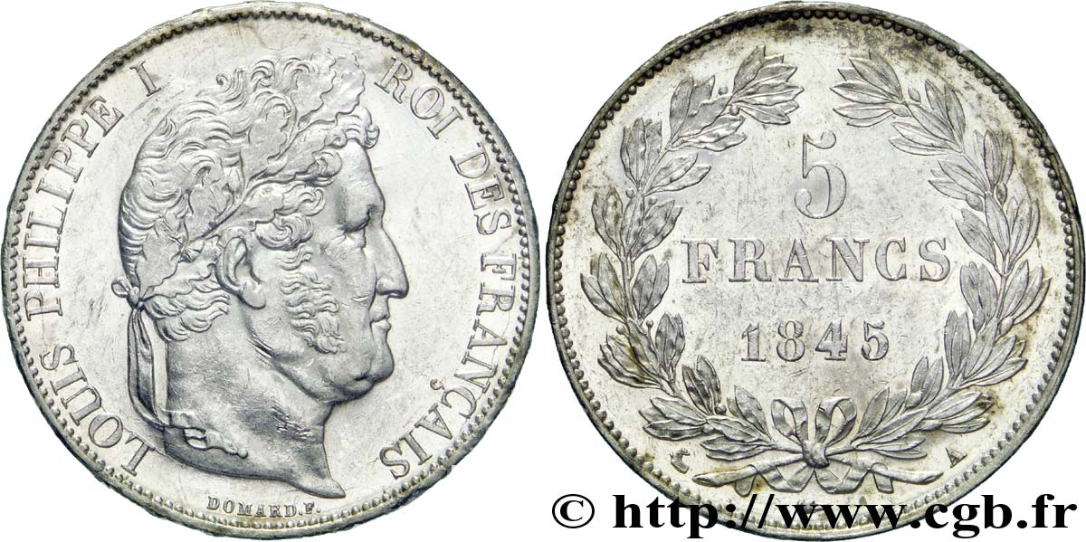 5 francs IIIe type Domard 1845 Paris F.325/6 AU53 