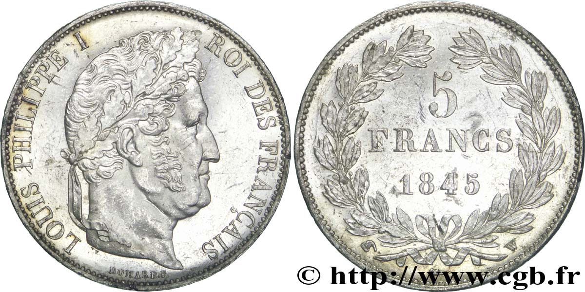 5 francs IIIe type Domard 1845 Lille F.325/9 AU53 