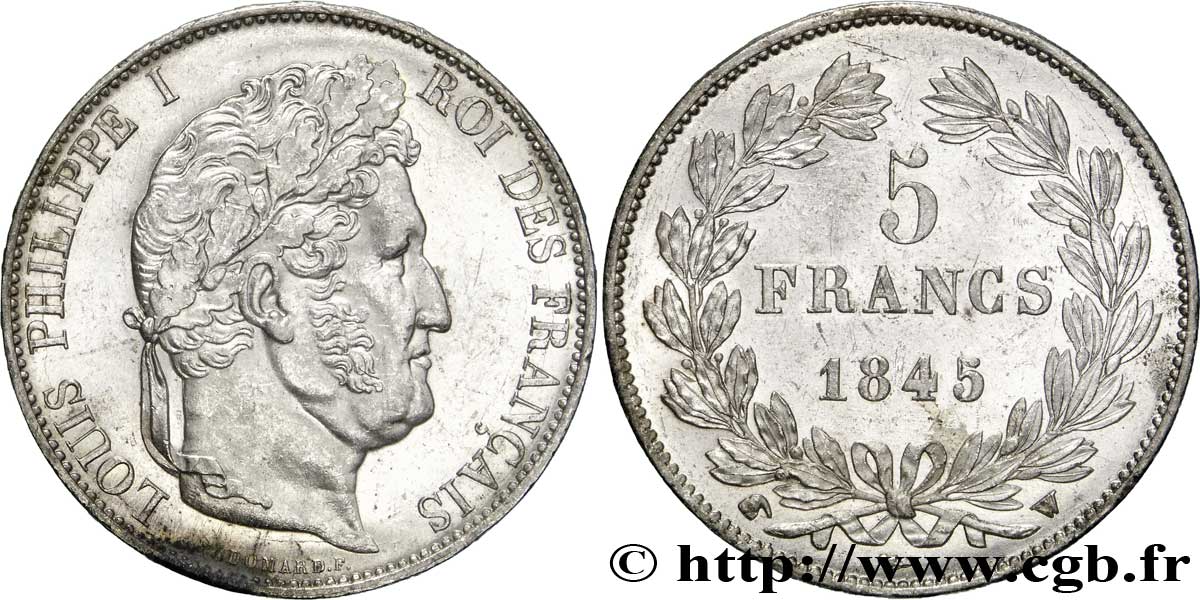 5 francs IIIe type Domard 1845 Lille F.325/9 MS60 