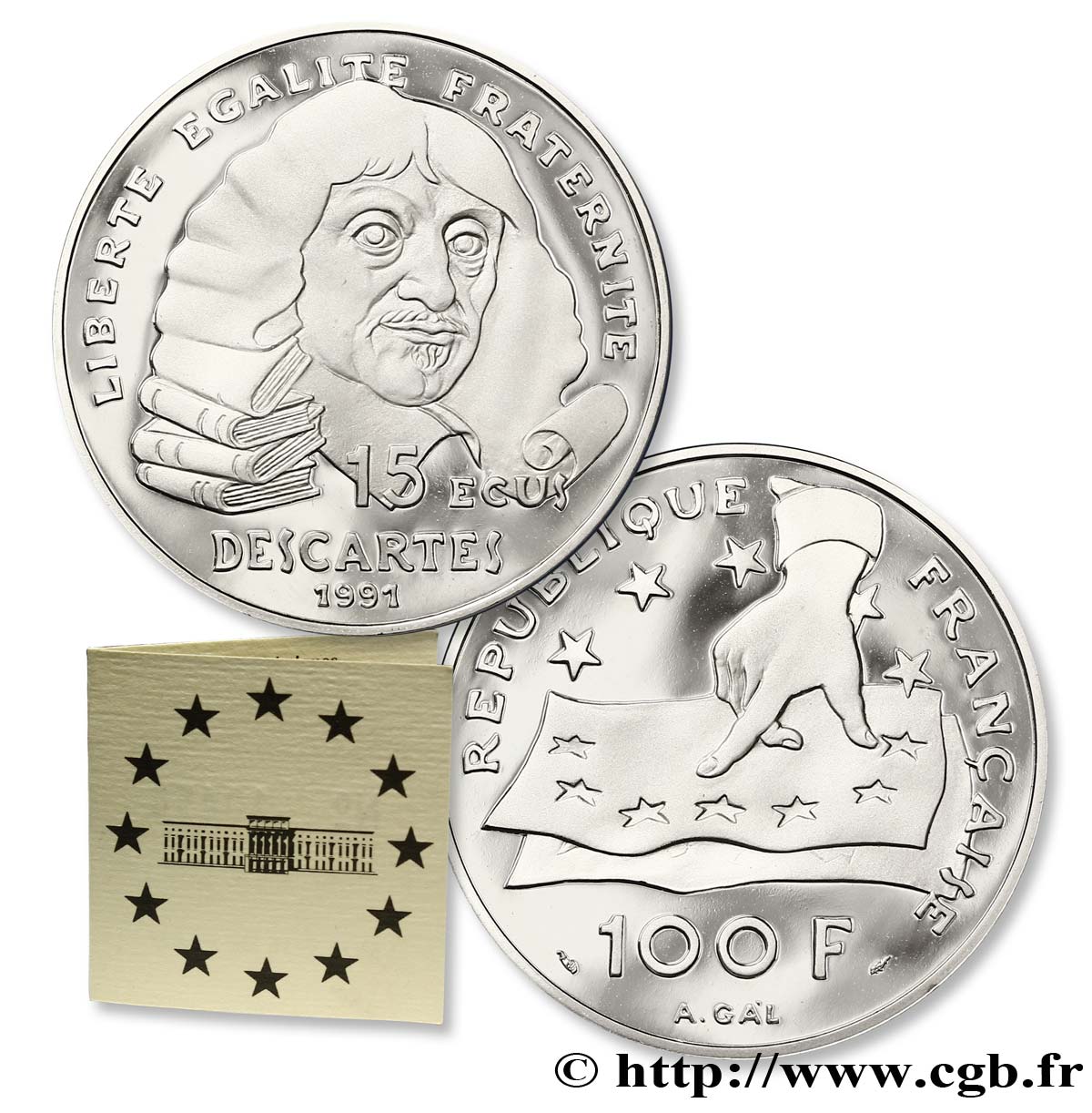 Belle Épreuve 15 écus / 100 francs Descartes 1991 Paris F5.2001 1 FDC70 