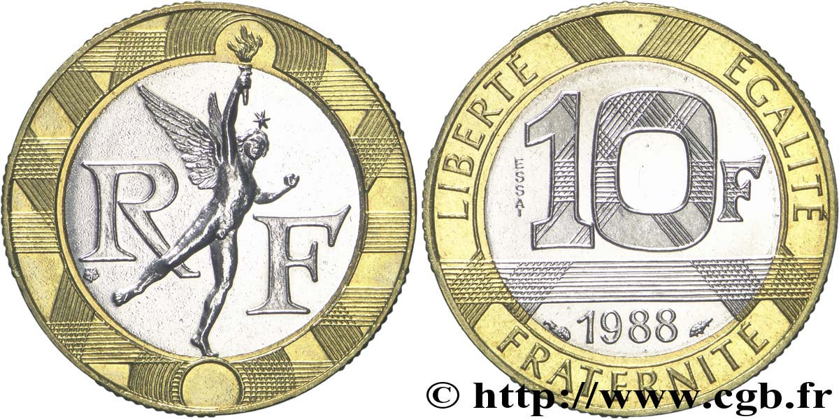 10 Francs Génie De La Bastille 1994 - BU, F.375/11, Bimétallique, 5ème République