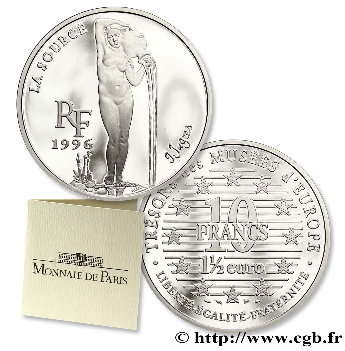 Belle Épreuve 1½ Euro / 10 Francs - La Source d’Ingres 1996 Paris F.1901 1 MS70 