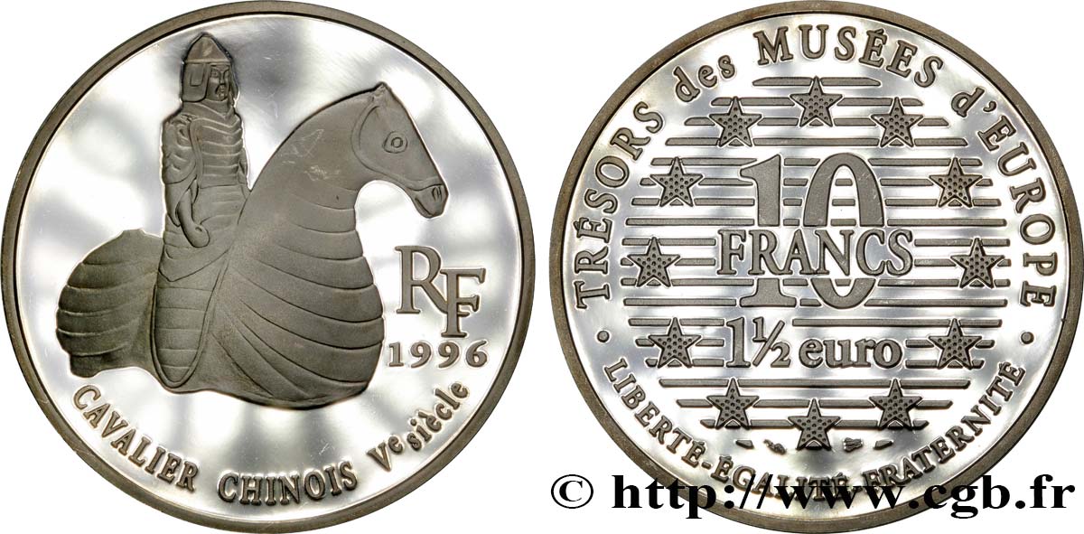Belle Épreuve 1½ Euro / 10 Francs - Le Cavalier Chinois 1996 Paris F.1907 1 FDC 