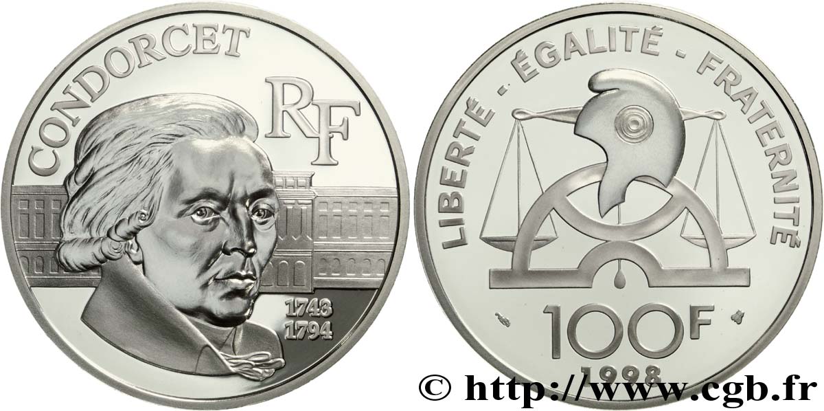 Belle Épreuve 100 francs - Nicolas de Condorcet 1998 Paris F5.1671 1 ST70 