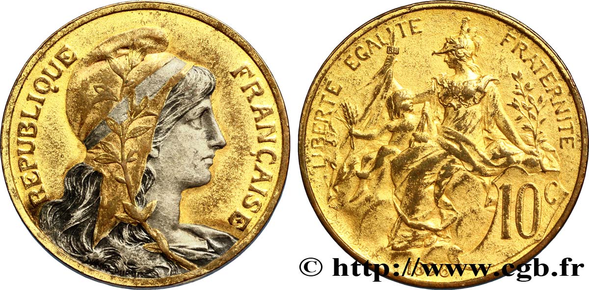 10 centimes Daniel-Dupuis, doré et argenté 1898 Paris F.136/4 var. EBC55 