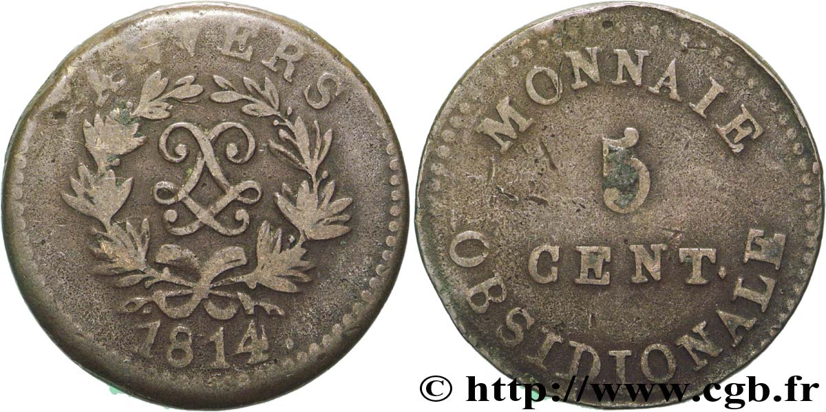 5 cent. Anvers au double L, frappe de l’arsenal de la marine 1814  Anvers F.115E/1 TB18 