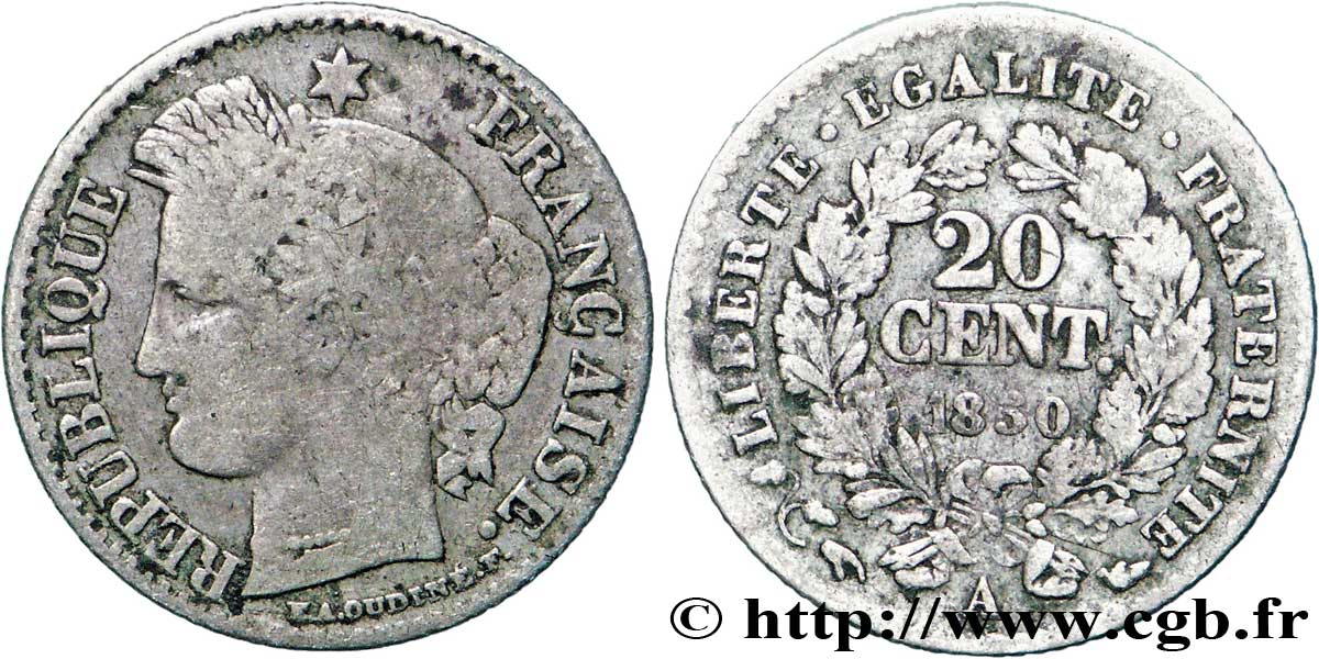 20 centimes Cérès, IIe République 1850 Paris F.146/2 B10 