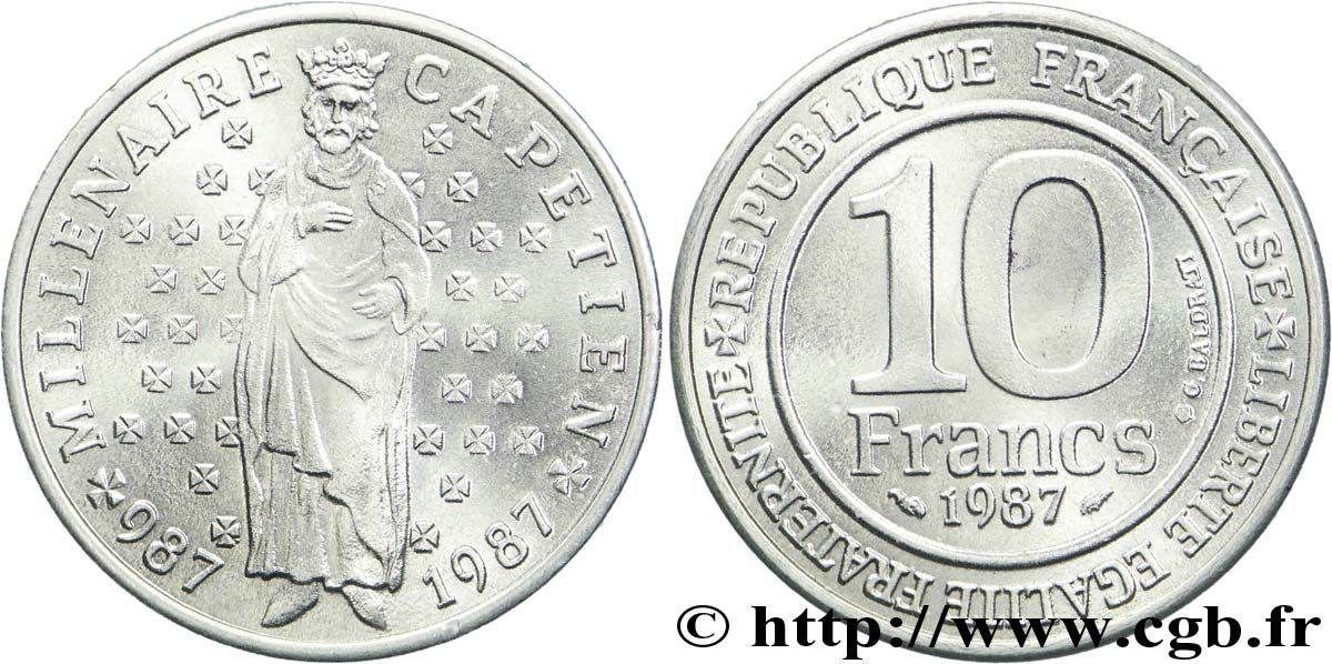 Brillant Universel argent 10 francs Millénaire Capétien 1987 Paris F5.1301  4 MS64 