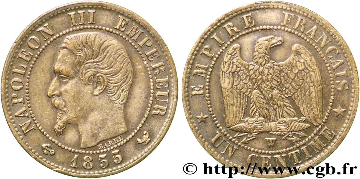 Un centime Napoléon III, tête nue, différent ancre 1855 Lille F.102/25 MBC50 