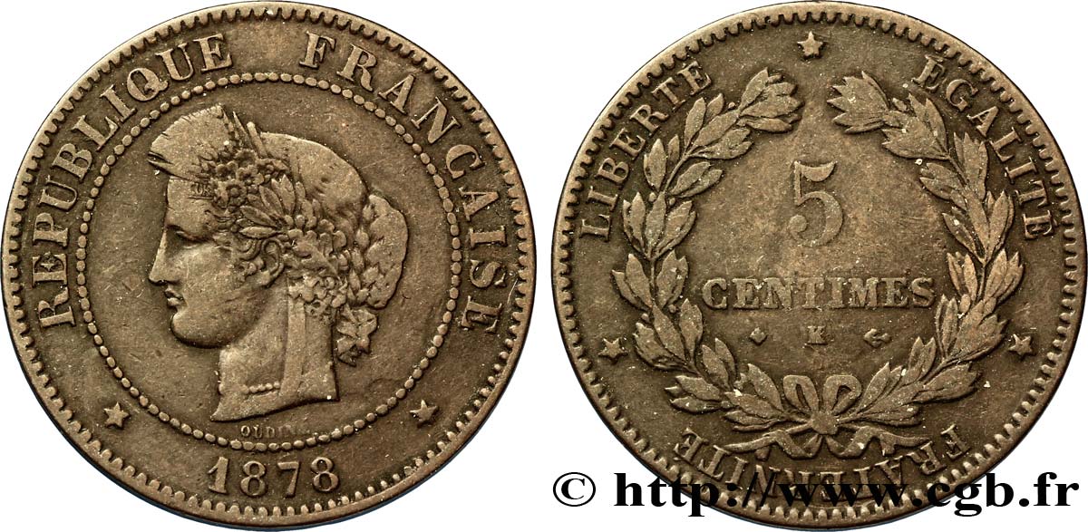 5 centimes Cérès 1878 Bordeaux F.118/18 TB28 
