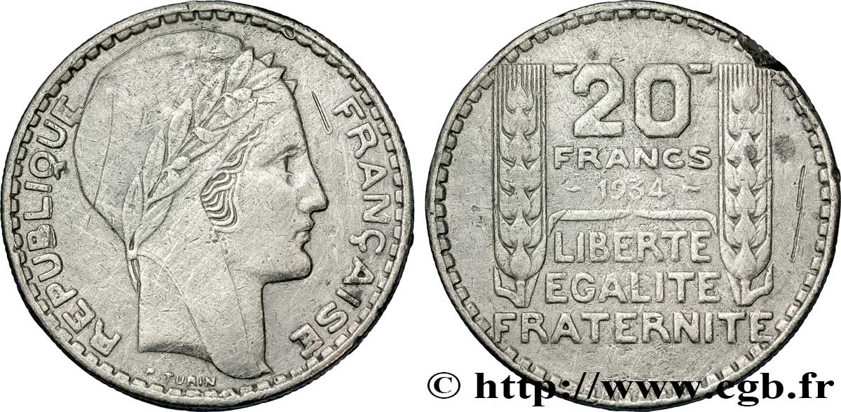 Faux de 20 francs Turin 1934  F.400/6 var. AU50 