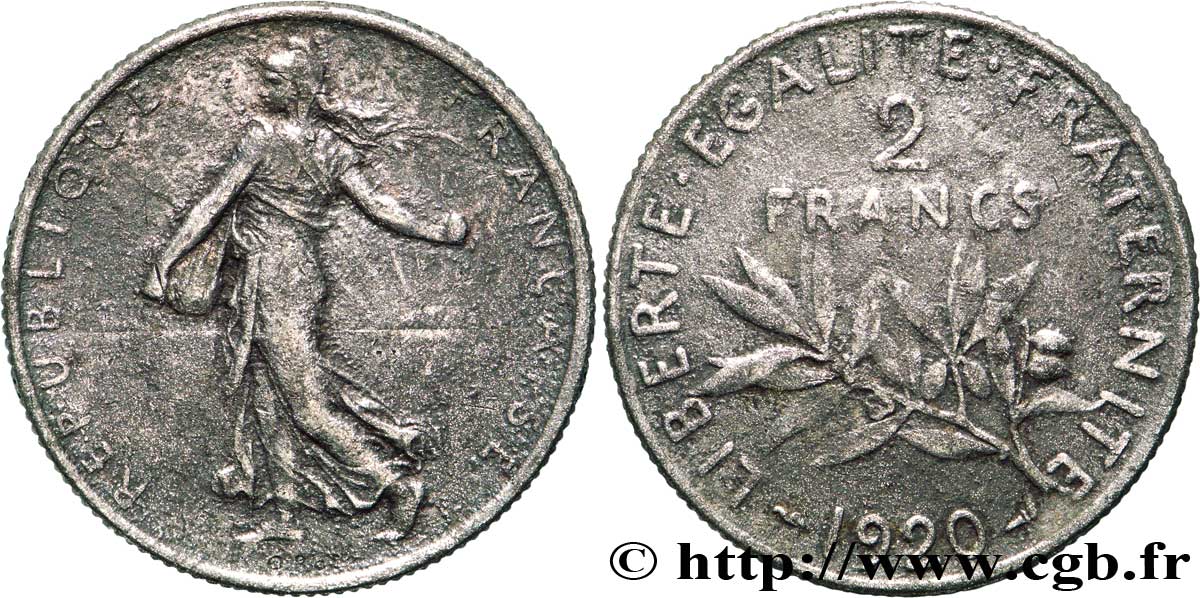 Faux de 2 francs Semeuse 1920 Paris F.266/22 var. VF30 