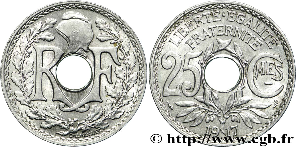 25 centimes Lindauer, Cmes souligné 1917  F.170/5 SPL60 