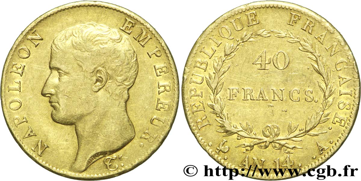 40 francs or Napoléon tête nue, Calendrier révolutionnaire 1805 Paris F.537/2 SS45 