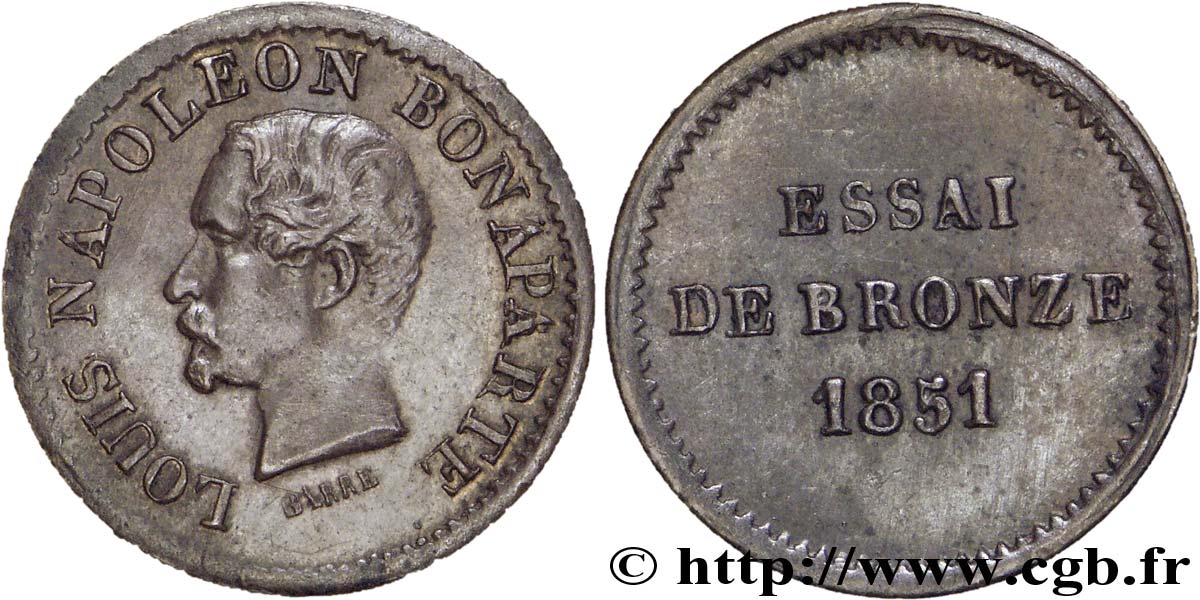 Essai de bronze au module de un centime, Louis-Napoléon Bonaparte 1851 Paris VG.3297  SS50 
