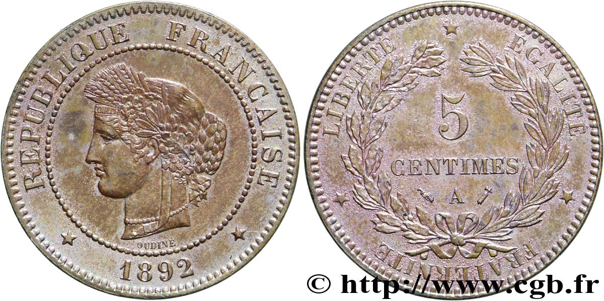 Faux de 5 centimes Cérès 1892 Paris F.118/34 var. SUP60 