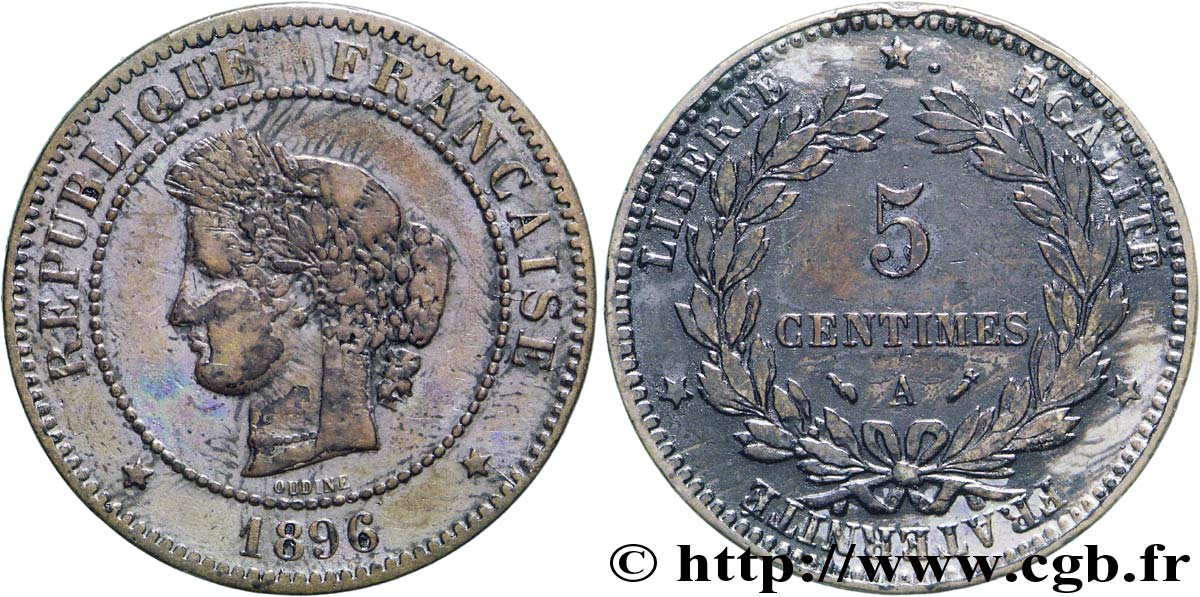 Faux de 5 centimes Cérès 1896 Paris F.118/37 var. TB35 