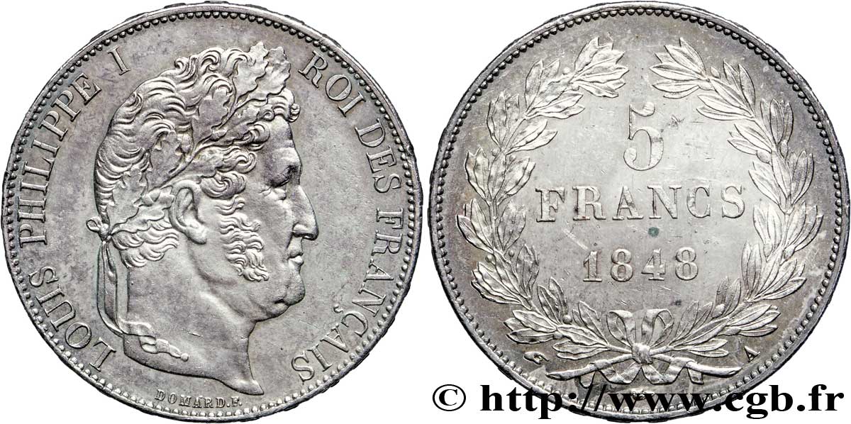 5 francs IIIe type Domard 1848 Paris F.325/17 AU56 