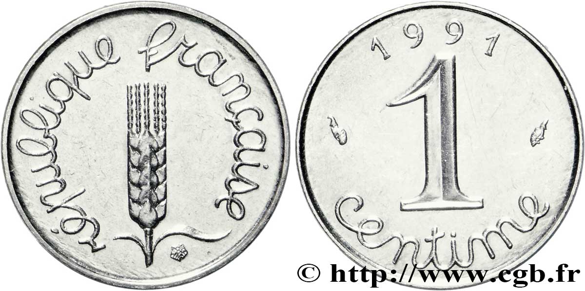 1 centime Épi, frappe monnaie 1991 Pessac F.106/48 AU58 