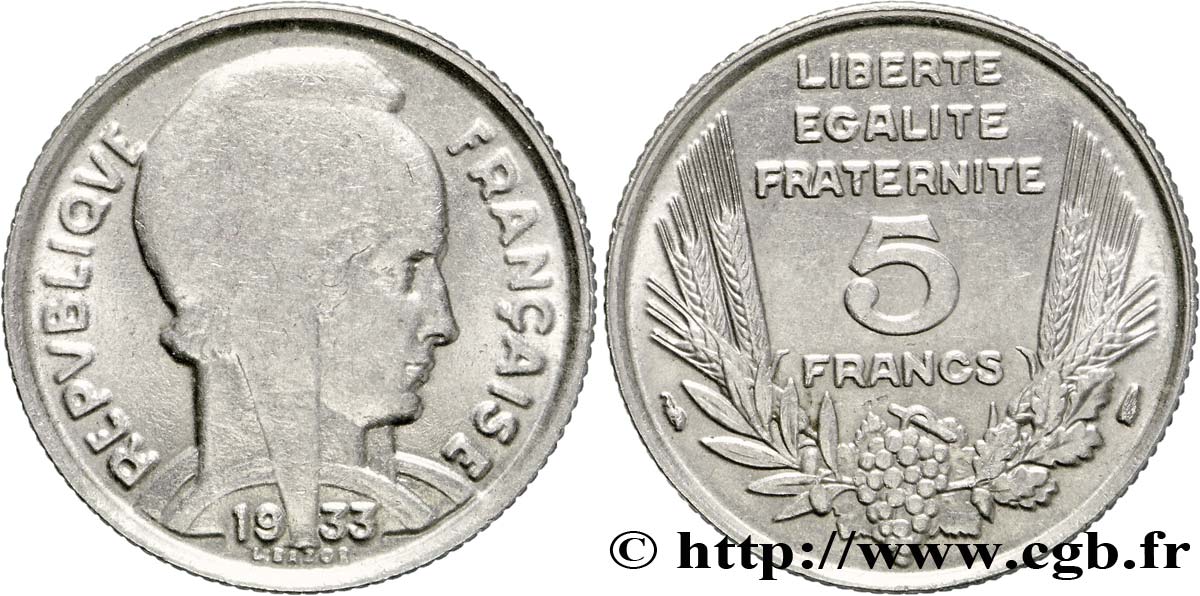 5 francs Bazor 1933  F.335/3 SUP58 