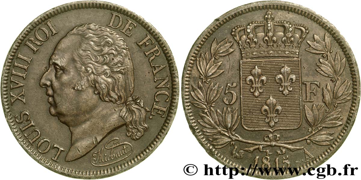 Essai de 5 francs par Michaut 1815 Paris VG.2454  SUP60 
