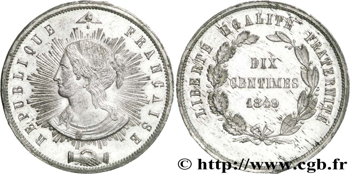 Concours de 10 centimes, essai de Pillard 1849 Paris VG.3185 var. SPL63 