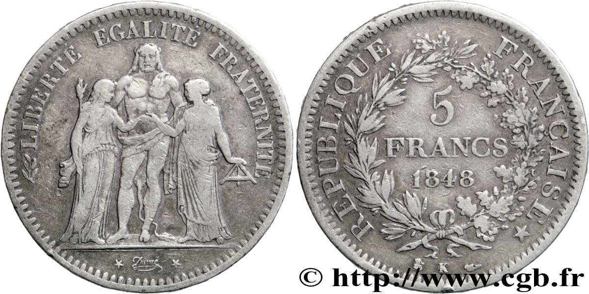 5 francs Hercule, IIe République 1848 Bordeaux F.326/4 VF20 