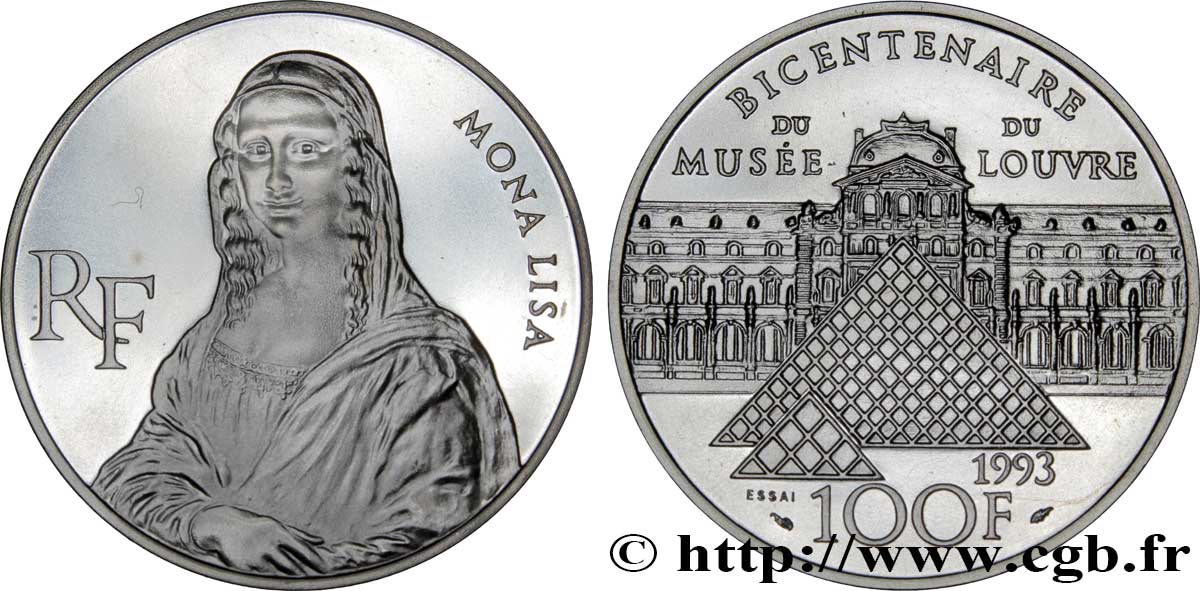 Essai Brillant Universel 100 francs - Mona Lisa 1993 Paris F5.1623 2 FDC70 