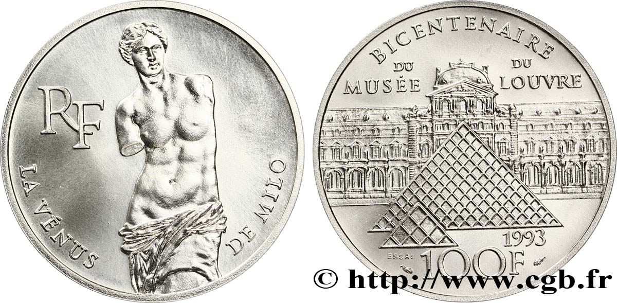 Essai Brillant Universel 100 francs - Vénus de Milo 1993 Paris F5.1624 2 FDC 